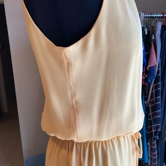 WHBM light yellow Sleeveless Dress, with gold details and tassel tie, size 4 - Picture 4 of 11